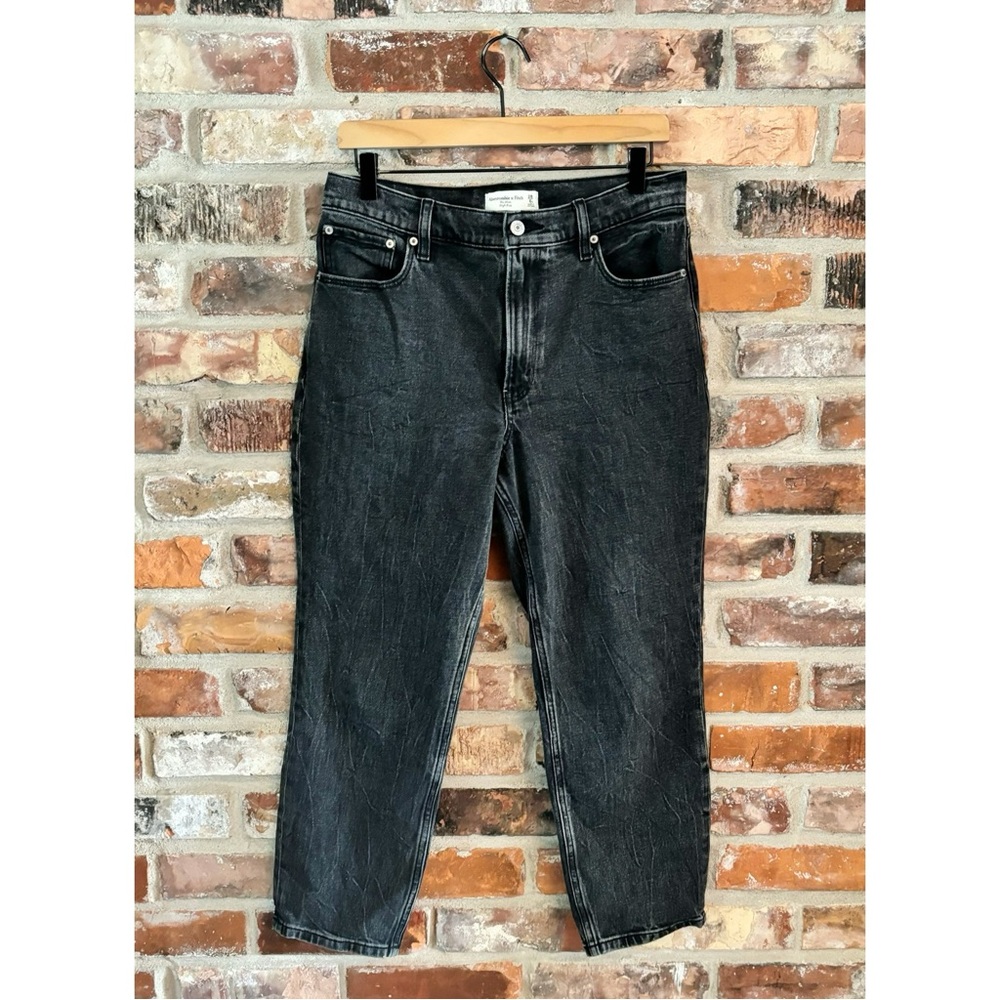Abercrombie Black Mom High Rise Straight Jeans, 28 Short